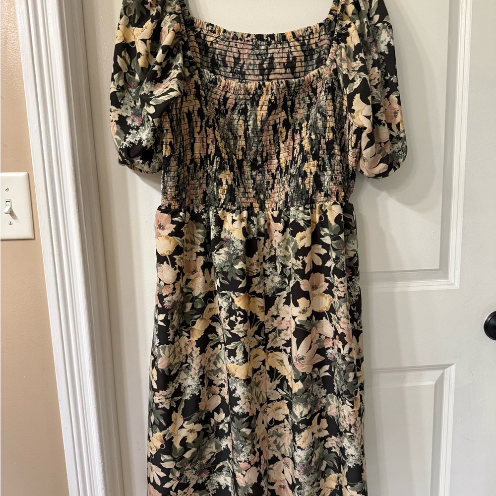 Maurices Cream and Brown Puff Sleeve Sundress